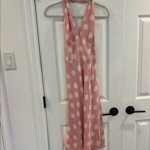 90s Laundry Pink Polka Dot Halter Dress